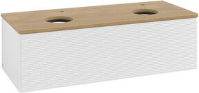 V&B Antao Waschtischunterschrank mit Frontstruktur und LED-Beleuchtung, Wandmontage, Farbe Weiß und Eiche, B/T/H: 120 x 50 x 36 cm - Bild 1