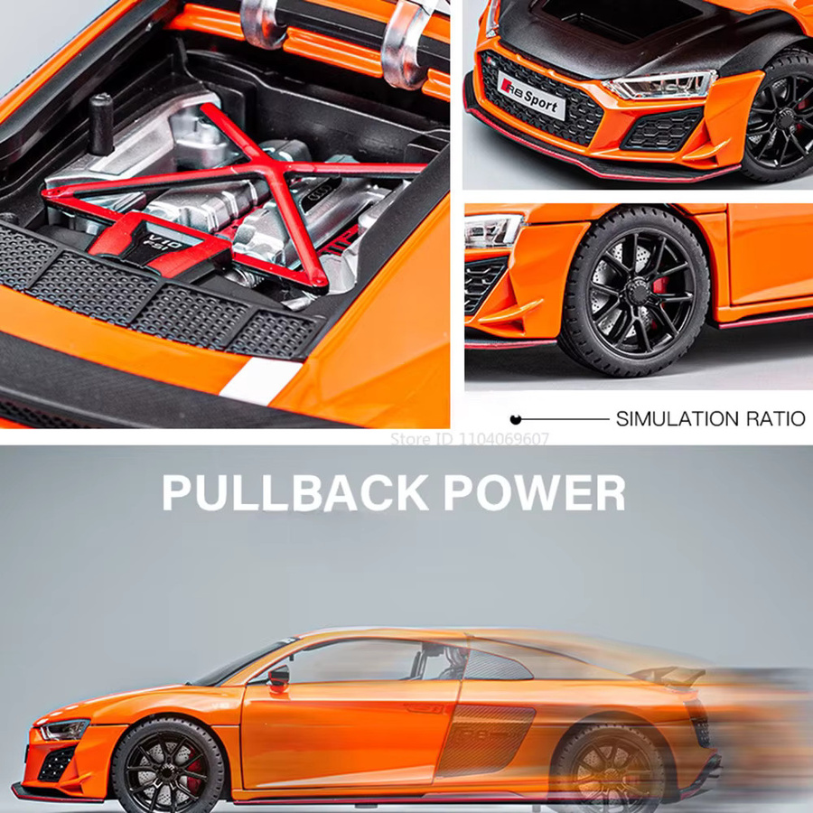 MAKEDA R8 V10 RS6 Polizeiautos, Spielzeugmodelle, Maßstab 1:24, Metall, mit Licht und Sound - Bild 3