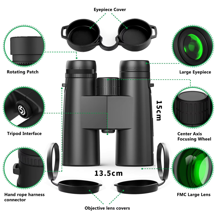 Suncore Hochleistungsfernglas für Erwachsene in Schwarz, 10x42 HD-Profi mit Bak4 für Vogelbeobachtung, Reisen und Sternenbeobachtung - Bild 2