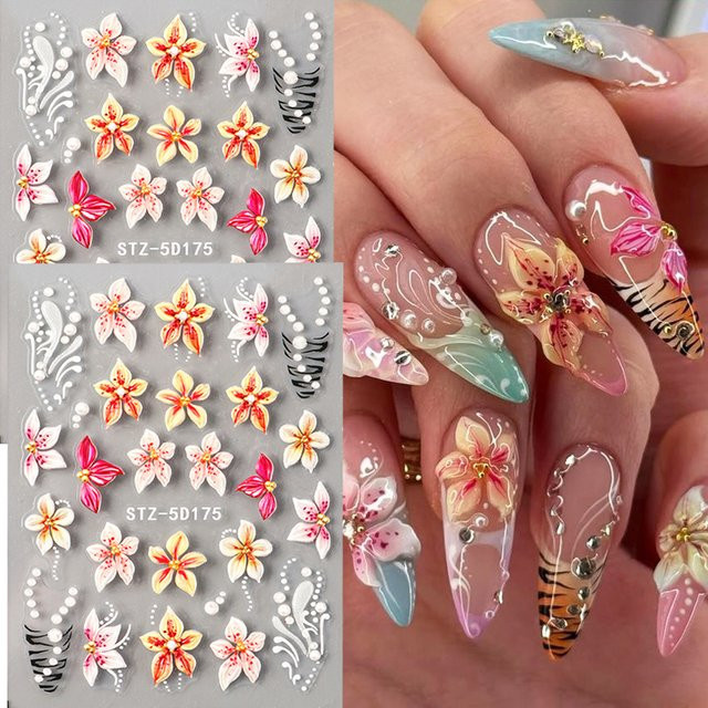 Full Beauty 5D Blumen-Nagelkunst-Aufkleber, Lilie, Hibiskus, Leopardenmuster - Bild 1