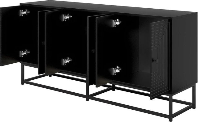 okwish Sideboard mit Doppeltüren in Schwarz für Wohnzimmer und Büro, B/T/H: 180 x 40 x 80 cm - Bild 1