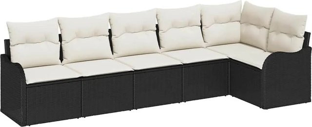vidaXL Garten-Sofa-Set aus Poly Rattan in Schwarz mit 6-teiliger Polstergarnitur und wetterfesten Kissen - Bild 1