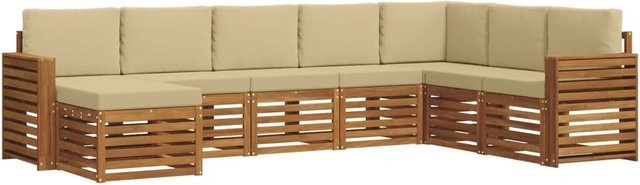 vidaXL Sofagarnitur 8-teilig L-Form aus Massivholz Akazie in Natur und Beige mit Polsterung und Kissen - Bild 1