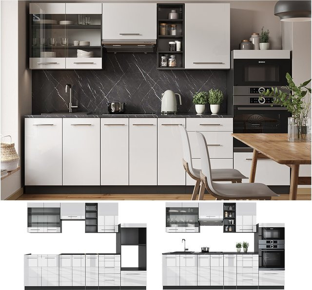 Vicco Küchenzeile Fame-Line Einbauküche Weiß Hochglanz und Anthrazit Breite: 280 cm - Bild 1