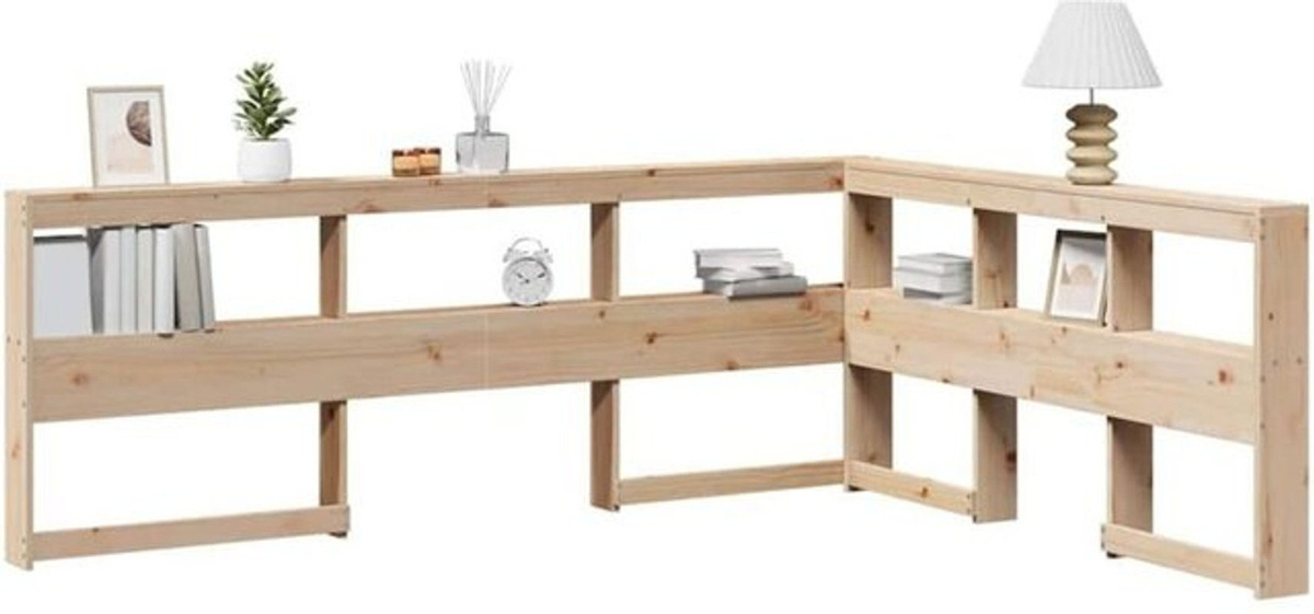 Kopfteil mit Bücherregal in L-Form aus Massivholz Kiefer von VIDAXL in Natur und Braun im skandinavischen Design, Breite: 160 cm - Bild 1