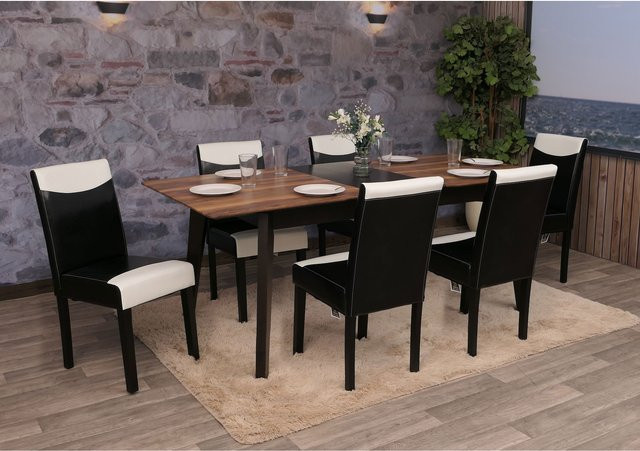 6er-Set Esszimmerstühle Littau von MCW in Schwarz-Weiß mit dunklen Beinen - Bild 1