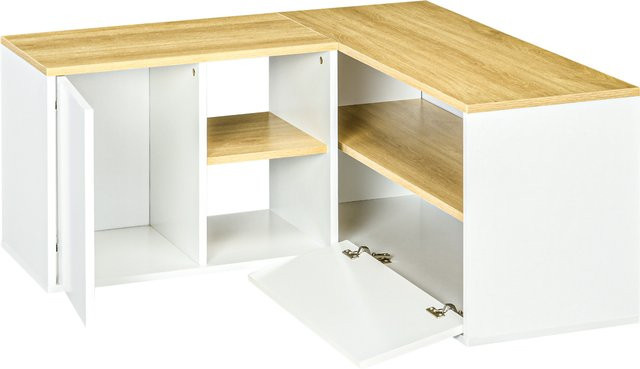 HOMCOM Eck-TV-Möbel Fernsehschrank für bis zu 40 Zoll mit Stauraum in heller Holzoptik und Weiß - Bild 1