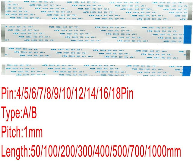 NJY TOUCH 10er Set Flachbandkabel FFC FPC AWM 20624 Typ A B mit 1mm Rastermaß für 4 bis 16 Pin - Bild 1