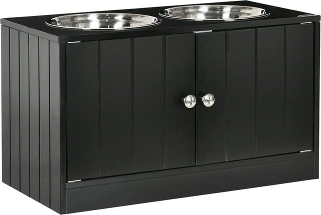PawHut Futterstation aus MDF und Edelstahl in Schwarz, B: 30 cm, T: 30 cm, H: 35,5 cm - Bild 1