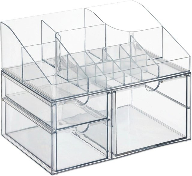 Relaxdays Make Up Organizer aus Kunststoff in Transparent mit 3 Schubladen, B: 18 cm, T: 25,5 cm, H: 17,5 cm - Bild 1