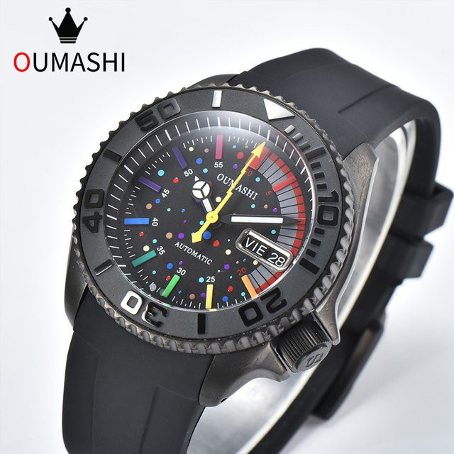 OUMASHI Armbanduhr, Automatik, Edelstahl, Saphirglas, Silikonarmband, Herren - Bild 1