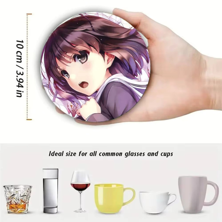 Runder Holzuntersetzer mit Megumi Kato Cartoon-Anime-Motiv von Bilibili, Durchmesser: 10 cm, Mehrfarbig - Bild 4