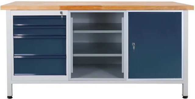 PROREGAL Werkbank Giant Rhino mit 4 Schubladen, Regalfach und 1 Tür, H x B x T: 84 x 170 x 60 cm, Traglast 500 kg, Lichtgrau und Anthrazitgrau - Bild 1