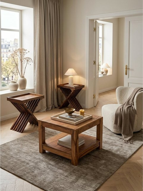 Couchtisch MUMBAI von KADIMA DESIGN aus Massivholz Akazie in Braun, Landhausstil, B/T/H: 60 x 60 x 45 cm - Bild 1