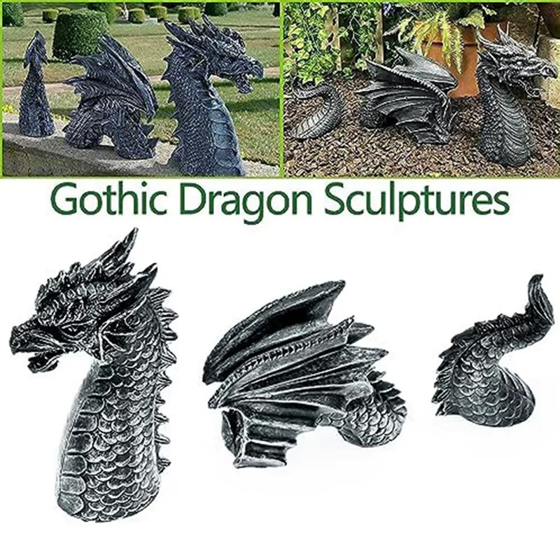 Gotische Drachen Tierfiguren in Schwarz als Dekoration für Garten, Terrasse oder Büro - Bild 2