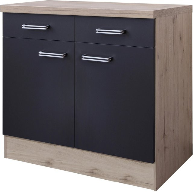 Flex-Well Küchen-Unterschrank Lara in Anthrazit und Eiche hell Nachbildung, Breite: 80 cm, Höhe: 86 cm, Tiefe: 46 cm - Bild 1