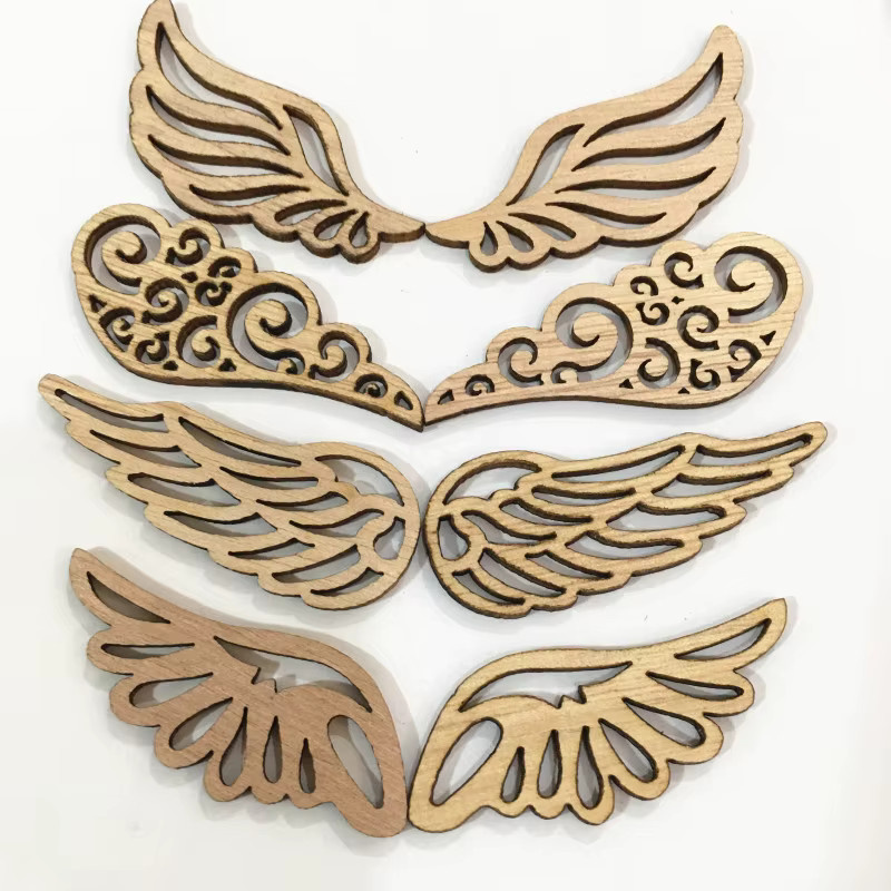UDOCOOL DIY Engel Flügel Holz Chips Dekorative Verzierungen in 4 Stilen, 40 Stück, Braun - Bild 4