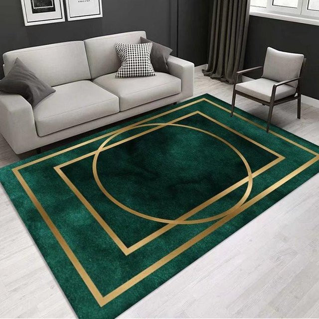 Karpetti Wohnzimmerteppich Modern Geometrisch in Grün und Gold, Waschbarer Flauschiger Teppich aus Flanell für Schlafzimmer und Wohnzimmer, B/T: 120 x 80 cm - Bild 1