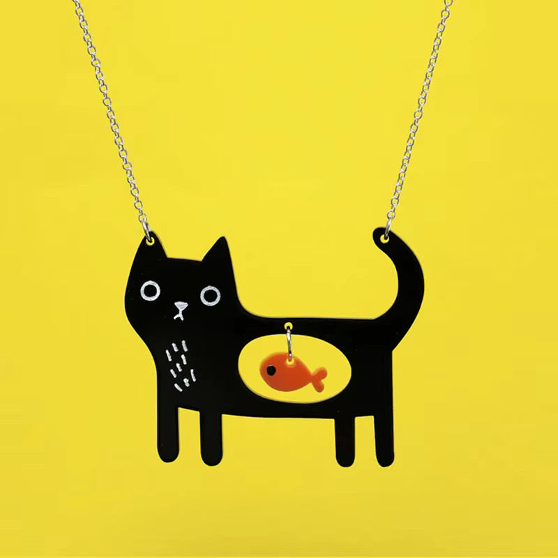 konminry Halskette, Acryl, schwarze Katze und Fisch, Damen - Bild 2