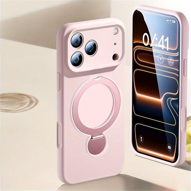 Jinitaimeik Flüssige Silikon Schutzhülle mit 360 Grad drehbarem Magnetring für iPhone 17 Pro Max, 16 Pro Max, 15, 14, 13 und MagSafe kompatibel in Pink und Purple - Bild 1