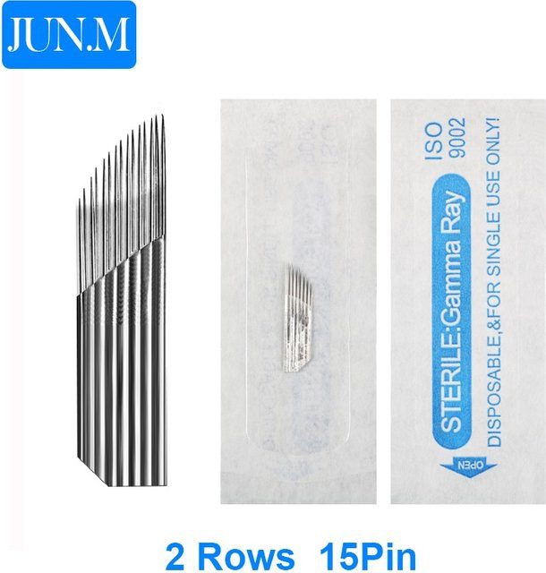 JUN.M Microblading Augenbraue Nadeln, 50 Stück, 15 Pins, 2 Reihen - Bild 1