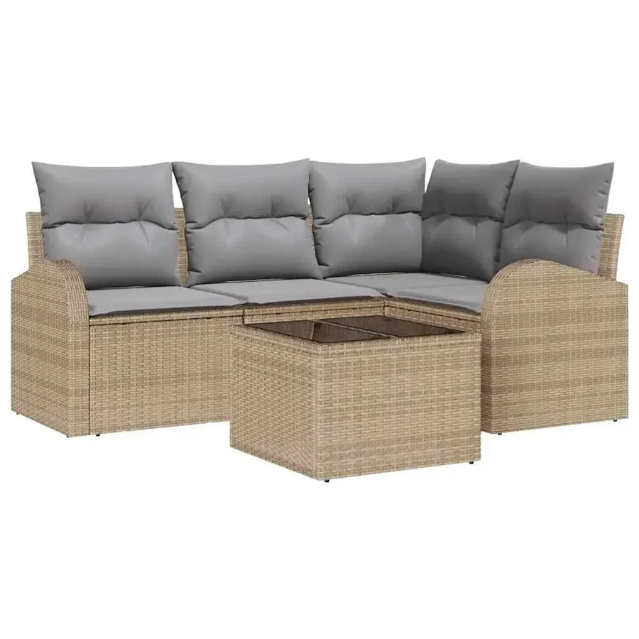 vidaXL Garten-Sofa-Set aus Polyrattan in Beige mit 5 Teilen, L-Form mit Eckelement, Couchtisch und Kissen für Garten, Balkon oder Terrasse - Bild 2
