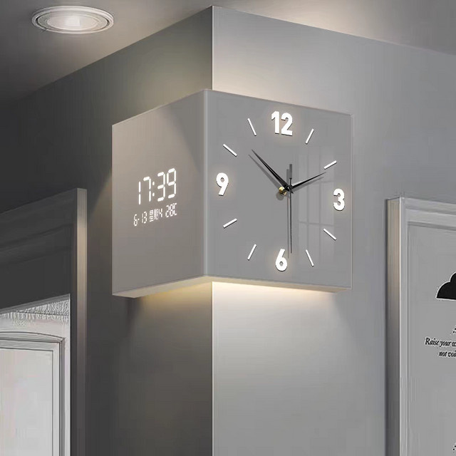 JIANKEXING Moderne Eck-Wanduhr in Weiß mit minimalistischem Design und warmweißem Licht - Bild 1
