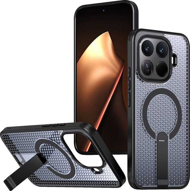 Magnetische Handyhülle für Xiaomi 17 Pro Max, 15T und 14T Pro in Schwarz mit Metallhalterung und TPU-Rahmen aus Acryl-Kunststoff - Bild 1