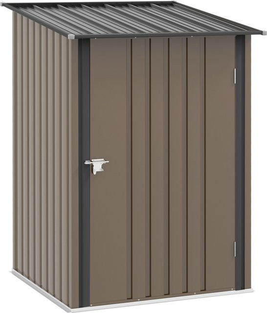 Outsunny Gerätehaus aus Stahl in Braun, abschließbarer Gartenschuppen mit Pultdach, B/T/H: 100 x 103 x 160 cm - Bild 1