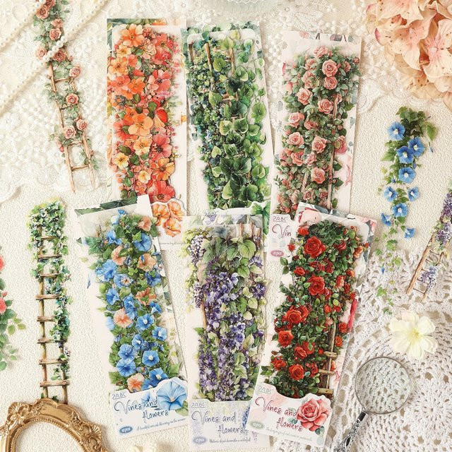 Kawaii Aufkleber Set Rattan-Blumenserie in 6 verschiedenen Stilen, buntes Papier für Büro- und Schulbedarf - Bild 1