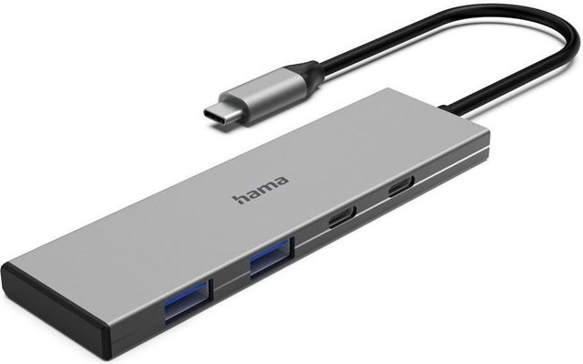 Hama USB-C-Hub mit 4 Ports, 2x USB-A und 2x USB-C, USB 3.2 Gen2 mit 10 Gbit/s und Power Delivery, Silber - Bild 1