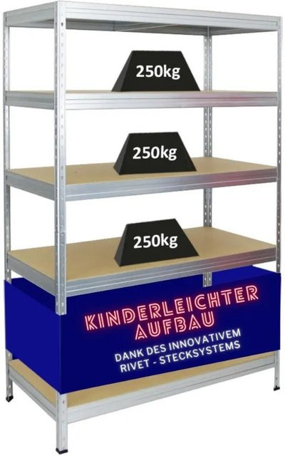 PROREGAL Schwerlastregal Rivet mit MDF-Holzplatten, Farbe: Silber, H x B x T: 180 x 120 x 60 cm - Bild 1