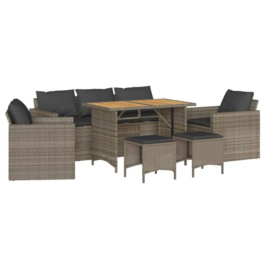 vidaXL 6-tlg Garten-Sofagarnitur aus grauem Poly-Rattan mit Kissen und pulverbeschichtetem Stahlgestell - Bild 2