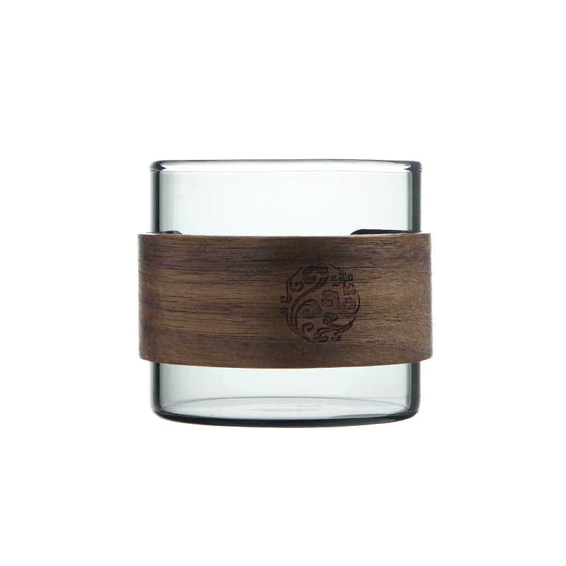 HeY LiLac Glas-Teebecher mit Holzring, doppelwandiger hitzebeständiger Borosilikatglasbecher, 150 ml, transparent/lila/grau - Bild 3