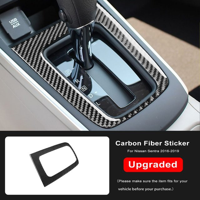VEAROERY Kohlefaser Auto-Innenausstattung Mittelkonsole Schalthebel-Verkleidung und Dekorations-Aufkleber für Nissan Sentra 2016-2019, Schwarz - Bild 1