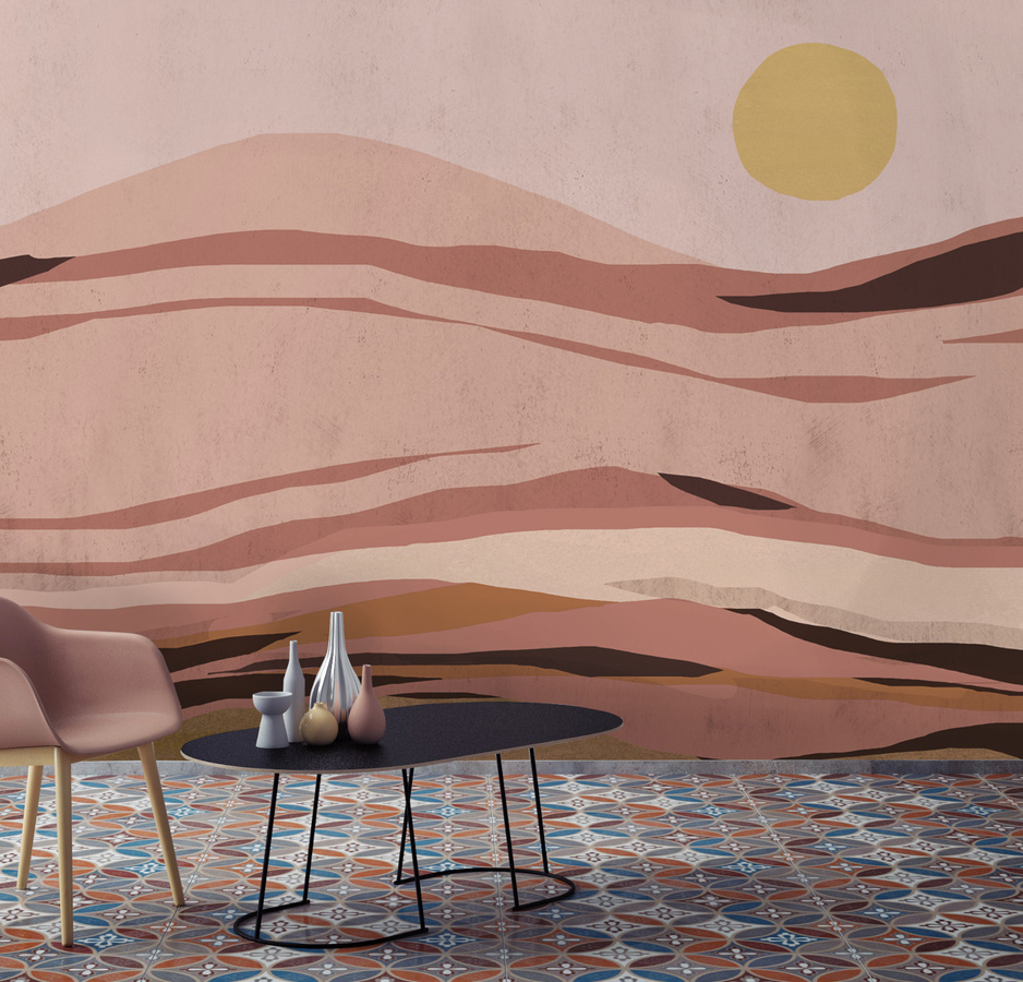 Tenue de Ville Wandbild Sunset Powder in Pink, abstraktes modernes Design auf Textil und Papier - Bild 1