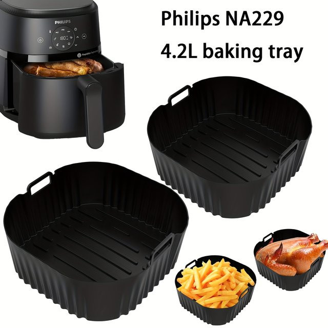 Philips Silikon-Backblech für Luftfritteuse, antihaftbeschichtet, Schwarz, 2 Stück - Bild 1