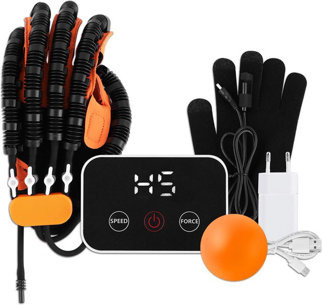 Rehabilitationsroboter für Schlaganfallpatienten mit Hemiplegie – Handschuhe und Fingertrainer zur Handfunktionstherapie nach Hirninfarkt in Schwarz - Bild 1