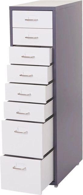 PROREGAL Rollcontainer Housten mit 8 Schubladen in Dunkelgrau und Weiß, B/T/H: 110 x 28 x 41 cm - Bild 1