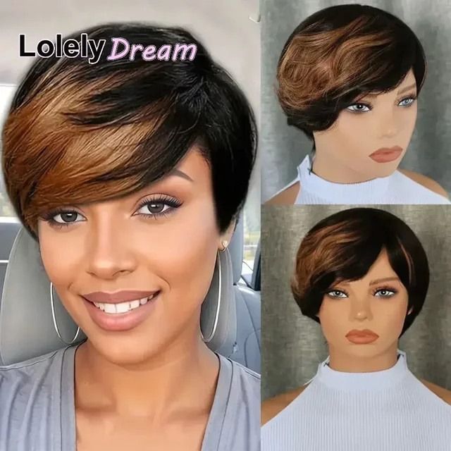 Lolely Dream Echthaarperücke, Honigblond, Pixie Cut mit Pony, Remy-Haar - Bild 1