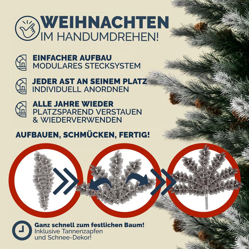 CASARIA Weihnachtsbaum künstlich mit Schnee-Optik in Grün und Weiß, Höhe: 180 cm, mit Metallständer - Bild 3
