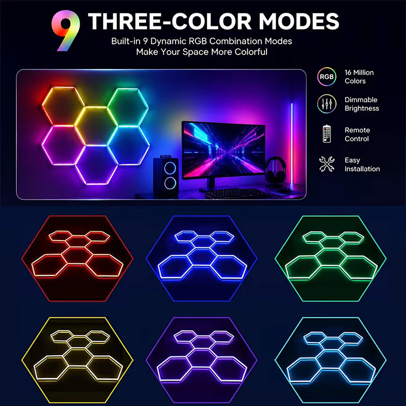 PIBAOGU RGB Hexagon LED-Deckenleuchte, dimmbar, Multicolour und Weiss, moderne Wabenröhren-Beleuchtung für Friseursalon, Garage oder Wohnzimmer - Bild 4