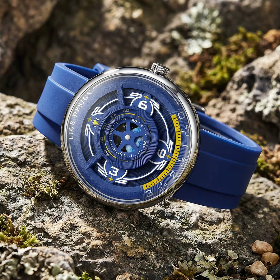 LIGE Armbanduhr Quarz, Silikonarmband, Blau, Herren - Bild 3