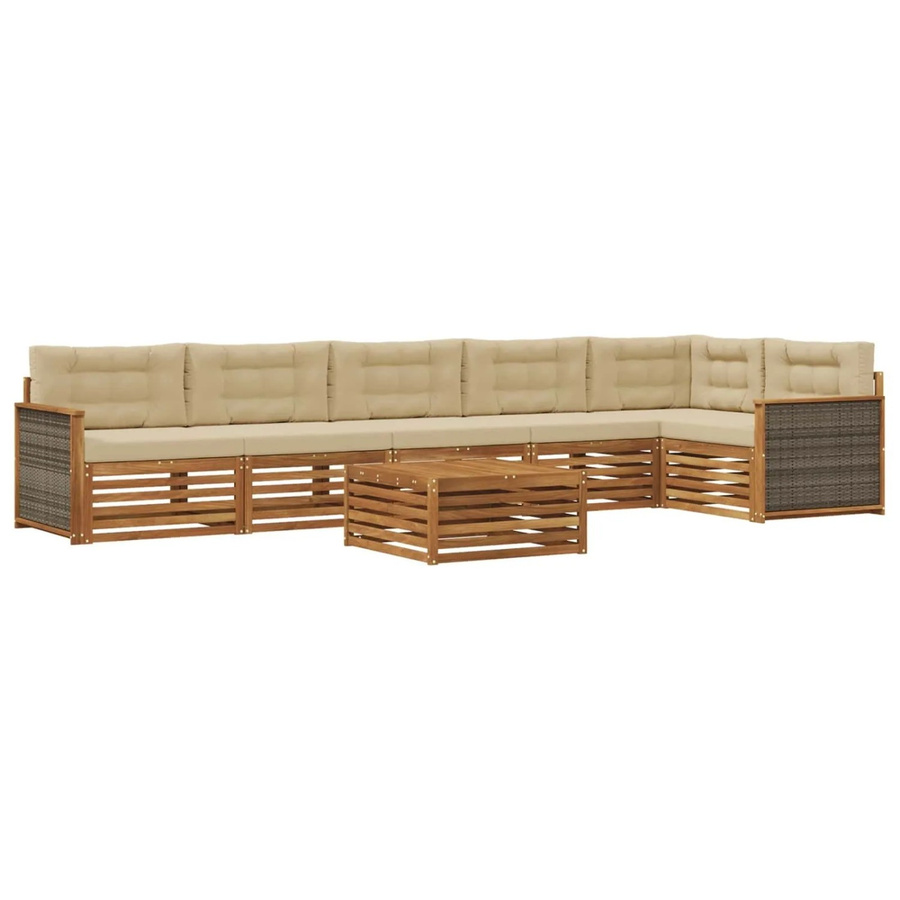 vidaXL Outdoor-Sofagarnitur in L-Form aus massivem Akazienholz mit 7 Kissen in Natur und Beige - Bild 2