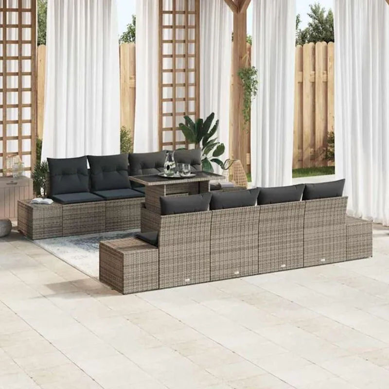 Vidaxl Garten-Sofa-Set aus Polyrattan mit 7-teiligen Kissen in Grau, Loungemöbel Modern, B/T/H: 100 x 55 x 73 cm - Bild 1
