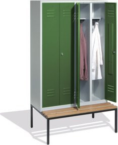 C+P Doppelspind Classic Garderobe mit Sitzbank und 4 Abteilen, Front Resedagrün, Korpus Lichtgrau, H: 209 cm, B: 119 cm, T: 50-81,5 cm - Bild 1