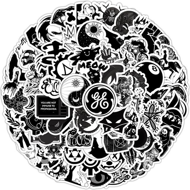 100 Stück Gothic Graffiti Aufkleber in Schwarz-Weiß für Helm, Fahrrad und Notizbuch von Story Store - Bild 1
