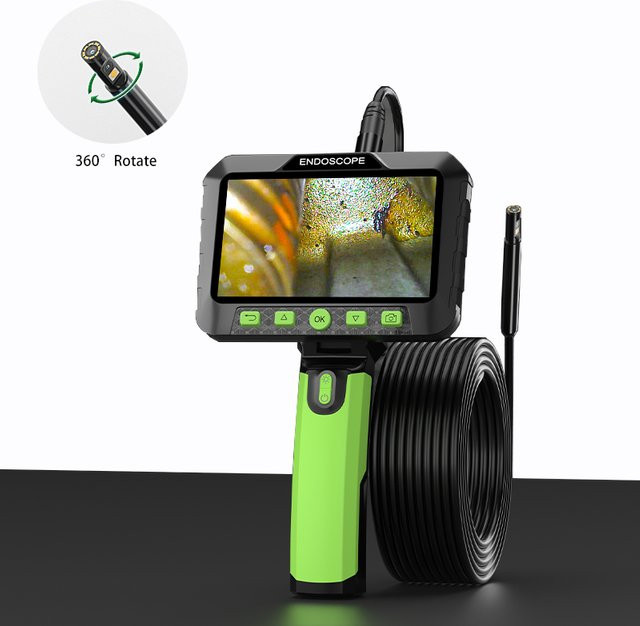 BUMBORN Handendoskop mit 5 Zoll IPS Display, 1080P HD-Kamera, 360 Grad automatische Drehung, IP67 wasserdicht, abnehmbares Design, Farbe: Schwarz - Bild 1