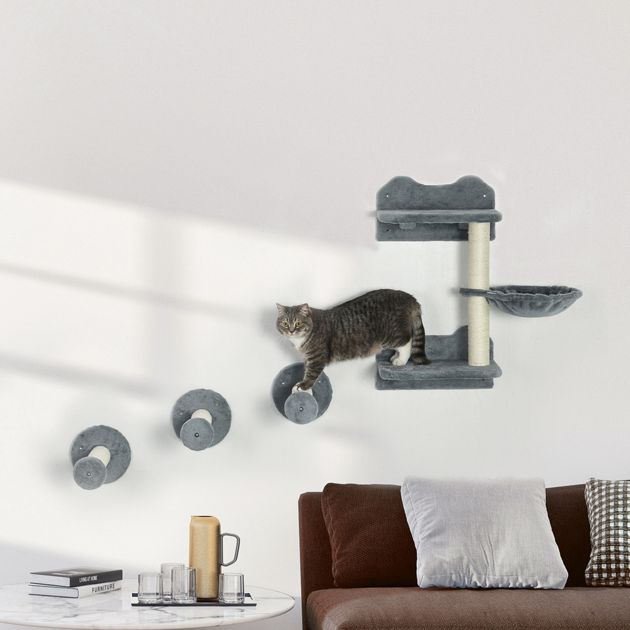 PawHut Katzen Kletterwand Set mit Hängematte, Grau und Beige, B/T/H: 40 x 28 x 73 cm - Bild 2