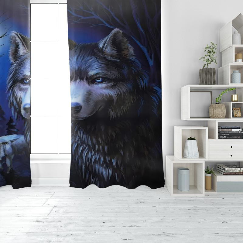 Yiran Furniture Wolf Dekorative Vorhänge aus Polyester, Grau, 2er-Set, B: 35 cm, H: 100 cm - Bild 3
